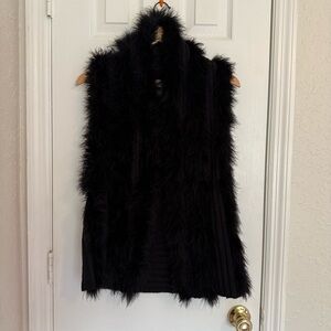 Chico’s Black Faux Feather Knit Vest S-M Y2K Fall